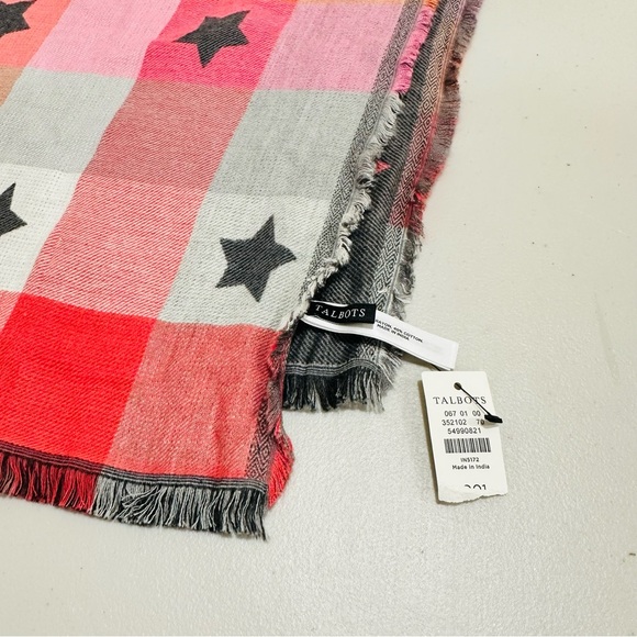 NWT Talbots scarf plaid meets stars colorful with fringe soft 27x70 - Picture 5 of 9
